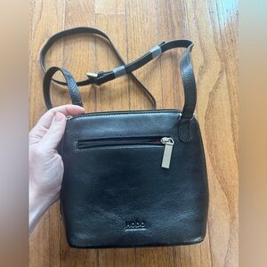 HOBO Black Leather Small Crossbody with Front Zip